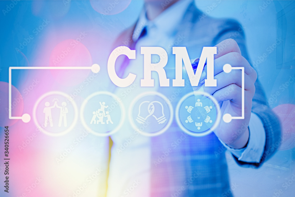 Poster writing note showing crm. business concept for strategy for managing the affiliation interactions of