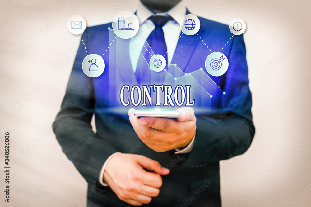 Poster handwriting text control. conceptual photo power to influence direct behavior actions course of even