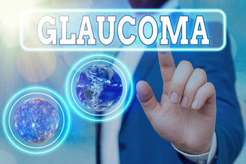 Text sign showing Glaucoma. Business photo showcasing Eye diseases which result in damage to the...