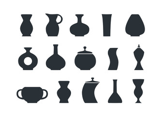 flat vector image on white background, set of jugs and vases icons