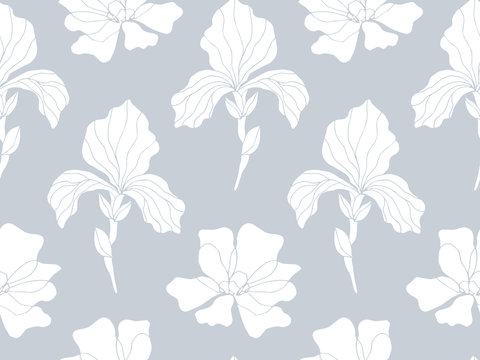 Floral Seamless Pattern With Iris Flowers