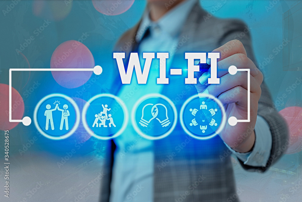 Poster writing note showing wi fi. business concept for radio technologies commonly used for wireless local