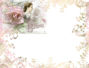 floral paper with pink rose white background