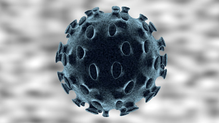 Coronavirus cells SARS-CoV-2 isolated in 3D rendering with space for text. The atypical infectious Covid-19 virus causes influenza and pneumonia epidemics.