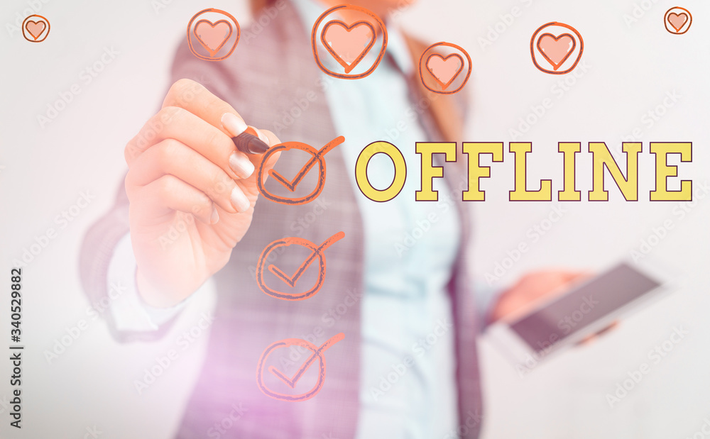 Poster text sign showing offline. business photo showcasing not having directly connected to a computer or 