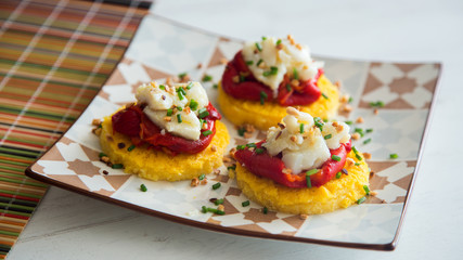 Polenta snacks with cod and paprika