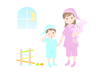 夜のパジャマの子供たち