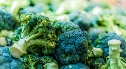 Fresh broccoli put up for sale in supermarket