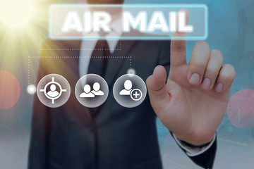 Handwriting text Air Mail. Conceptual photo the bags of letters and packages that are transported...