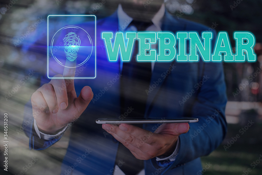 Aufkleber writing note showing webinar. business concept for defined as seminar conducted over the internet we