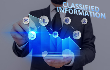 Writing note showing Classified Information. Business concept for Sensitive Data Top Secret...