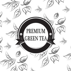 Green Tea Sign and Pattern Background for backdrop and packaging