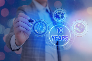 Word writing text 10 Years. Business photo showcasing Remembering or honoring special day for being...