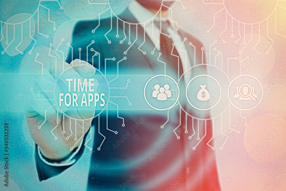Poster word writing text time for apps. business photo showcasing make use of application or services using