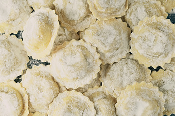 Tasty raw italian floured ravioli.
