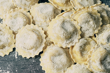 Tasty raw italian floured ravioli.