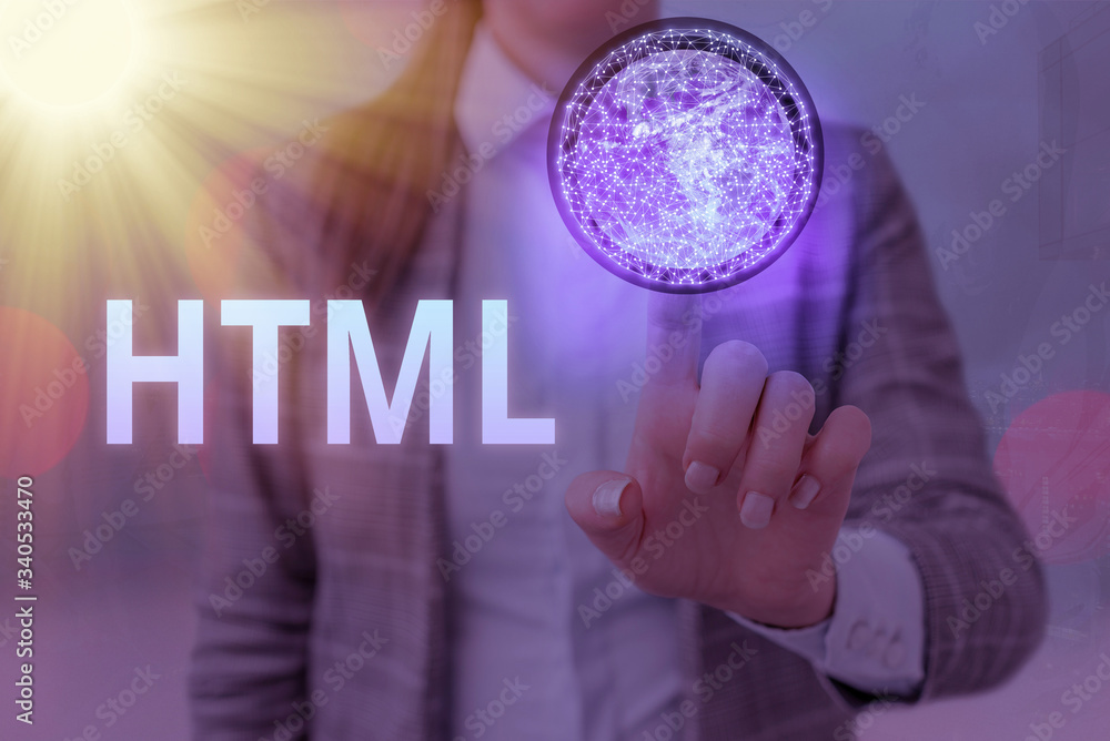 Poster writing note showing html. business concept for the lingua franca for publishing hypertext on the wo
