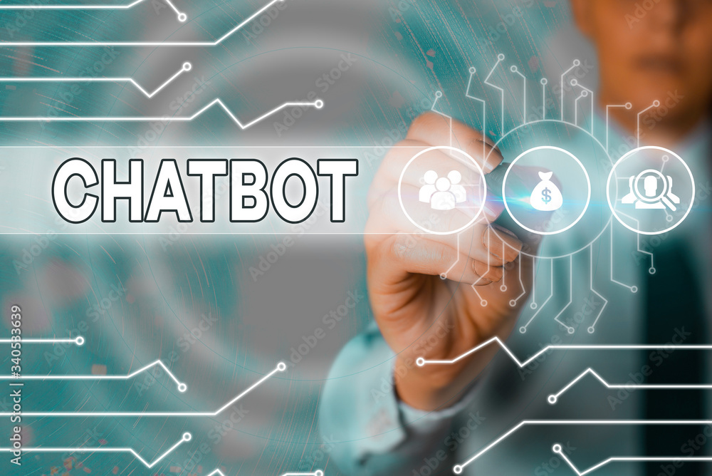 Poster word writing text chatbot. business photo showcasing a kind of computer program that simulates conve