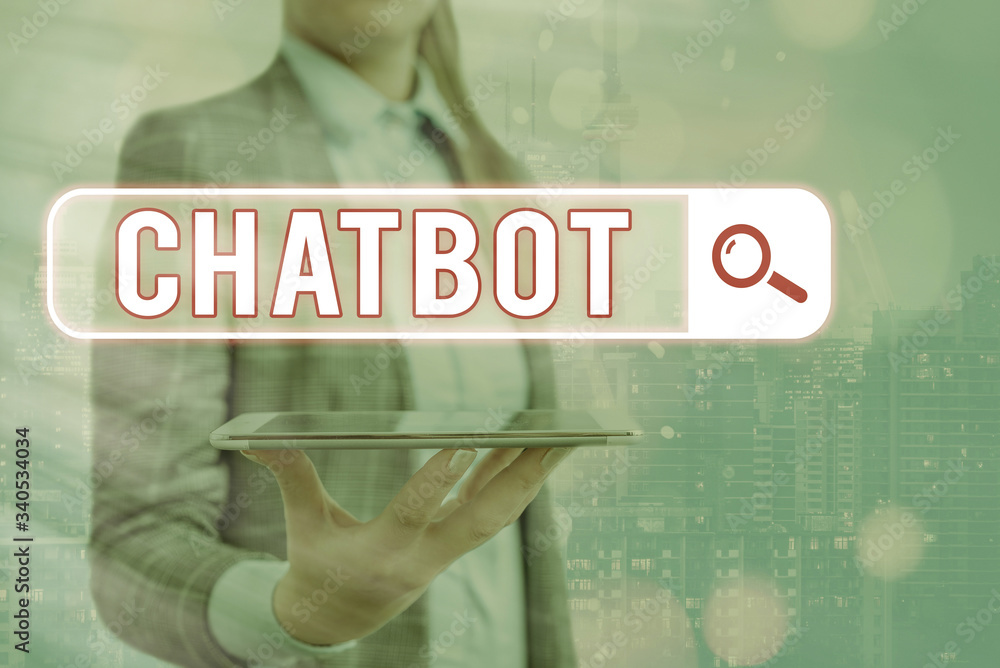 Poster conceptual hand writing showing chatbot. concept meaning a kind of computer program that simulates c