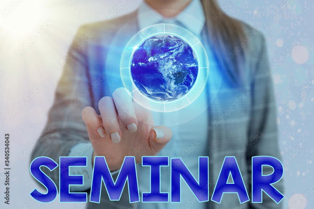 Poster handwriting text writing seminar. conceptual photo conference academic instruction class for small s