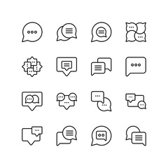 Set of bubble chat line icon design, black outline vector icons, isolated against the white background, communication of social media vector illustration.