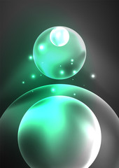 Glowing neon shiny transparent bubbles, glass circles or bio cell concept. Techno futuristic vector abstract background For Wallpaper, Banner, Background, Card, Book Illustration, landing page