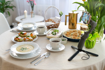 Easter breakfast in Poland during quarantine during the fight against coronavirus. Covid19. Easter called Easter or Sunday of the Resurrection is a holiday commemorating the resurrection of Jesus.