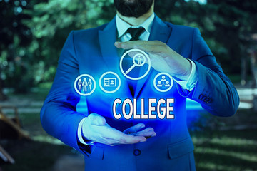 Handwriting text College. Conceptual photo educational institution or establishment providing...
