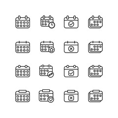 Set of calendar line icon design, black outline vector icons, isolated against the white background, agenda date mark vector illustration.