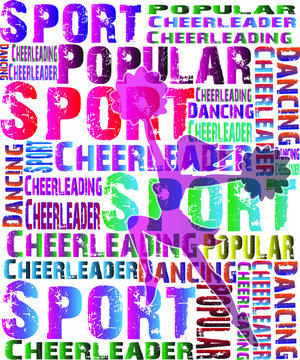 Cheerleading Logo Design. Sport background. Cheerleader magazine. Dancing colorful girl splash paint. Pom Poms, Icon, Symbol, Silhouette. Vector illustration.