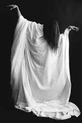 black and white studio photo of beautiful girl 