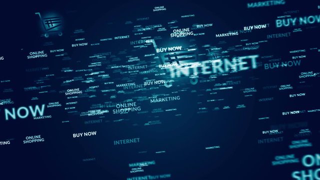 Online shopping, internet buying and selling, digital marketing and business loop seamless rendered 3d animation. Concept keywords with recycling symbol.