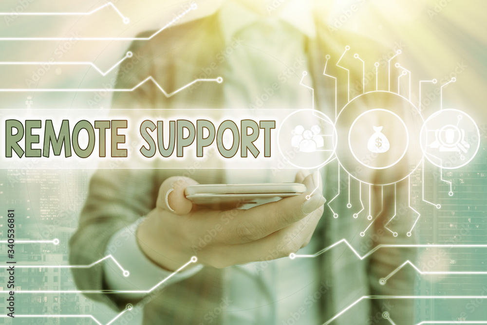 Poster conceptual hand writing showing remote support. concept meaning type of secure service, which permit