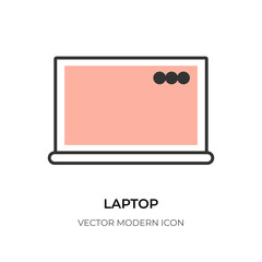 Laptop flat line icon. Graphic shape template electronic device notebook symbol. Logo computer for website design, ui. Pictogram of gadget in flat trendy style. Isolated on white vector illustration