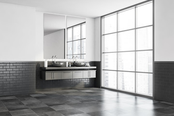 White and gray bathroom corner, double sink