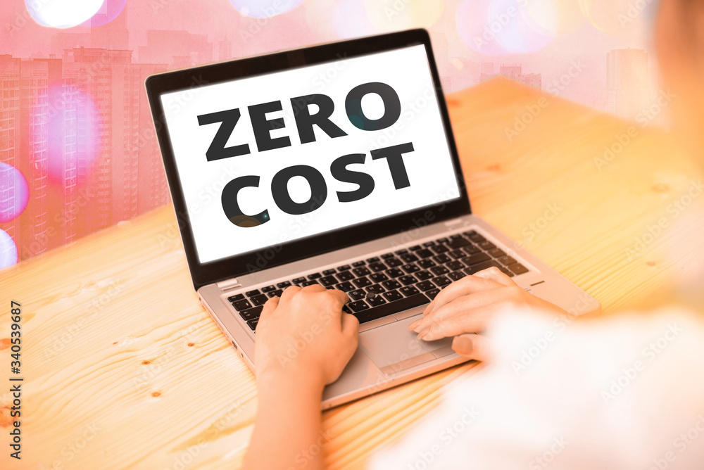 Poster text sign showing zero cost. business photo text business decision that does not entail any expense 