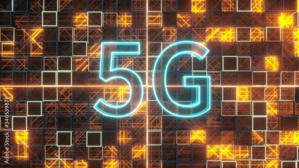 Poster font 5g with sci-fi square background, 3d rendering.