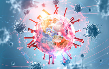 Earth hologram and coronavirus ncov pandemia
