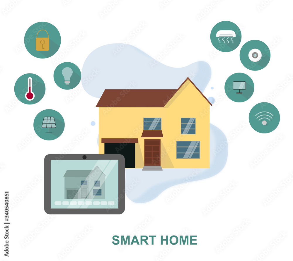 Aufkleber iot concept. illustration of smart home technology system with centralized control