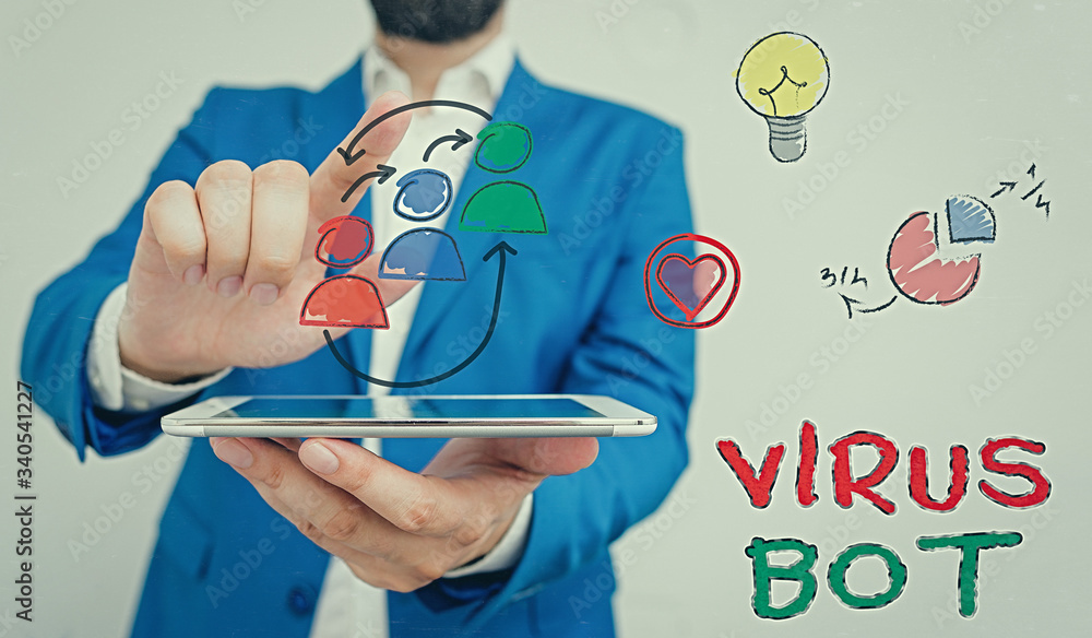 Poster conceptual hand writing showing virus bot. concept meaning malicious selfpropagating malware designe