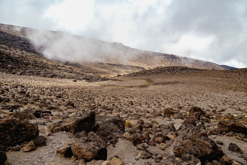Mount Kilimanjaro. On the way from Shira Camp to Lava Tower. Mountain landscape. Volcano Kibo
