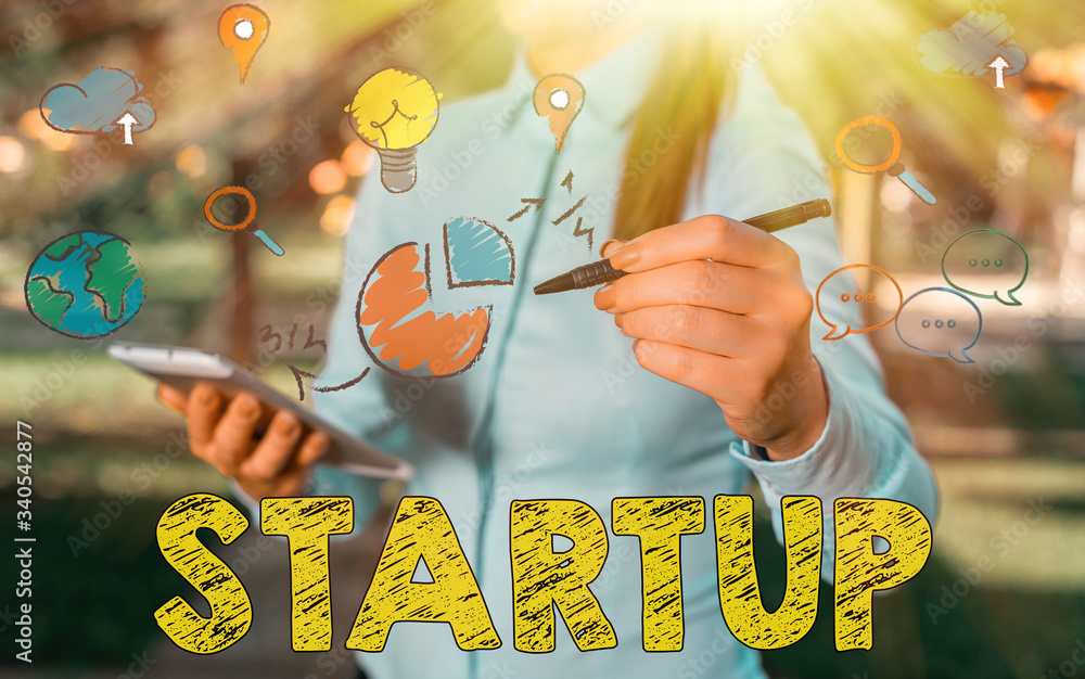 Poster handwriting text writing startup. conceptual photo the action of setting something in motion newly e