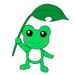 葉っぱを持つカエル