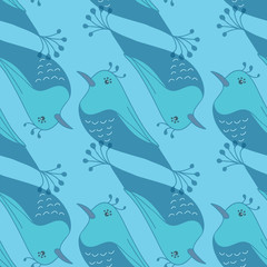 Seamless abstract pattern with blue birds