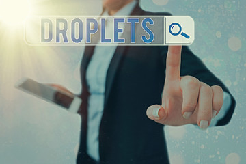 Conceptual hand writing showing Droplets. Concept meaning very small drop of a liquid can be found...