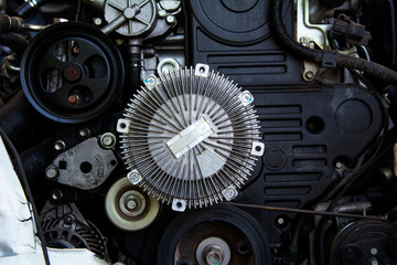 Automotive parts background, Engine Cooling Fan Clutch and bracket fan car engine setting on engine...