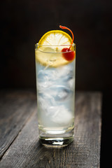 Tom collins cocktail. Selective focus. Shallow depth of field.