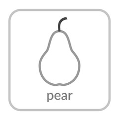 Pear icon. Gray outline flat sign, isolated white background. Symbol of health nutrition, eco food fruit. Contour linear shape. Sweet nutritious organic dessert. Cartoon design. Vector illustration