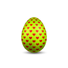 Easter egg 3D icon. Green red egg, isolated white background. Bright realistic design, decoration for Happy Easter celebration. Holiday element. Shiny pattern. Spring symbol. Vector illustration