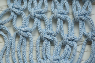 Blue rope with knots close up